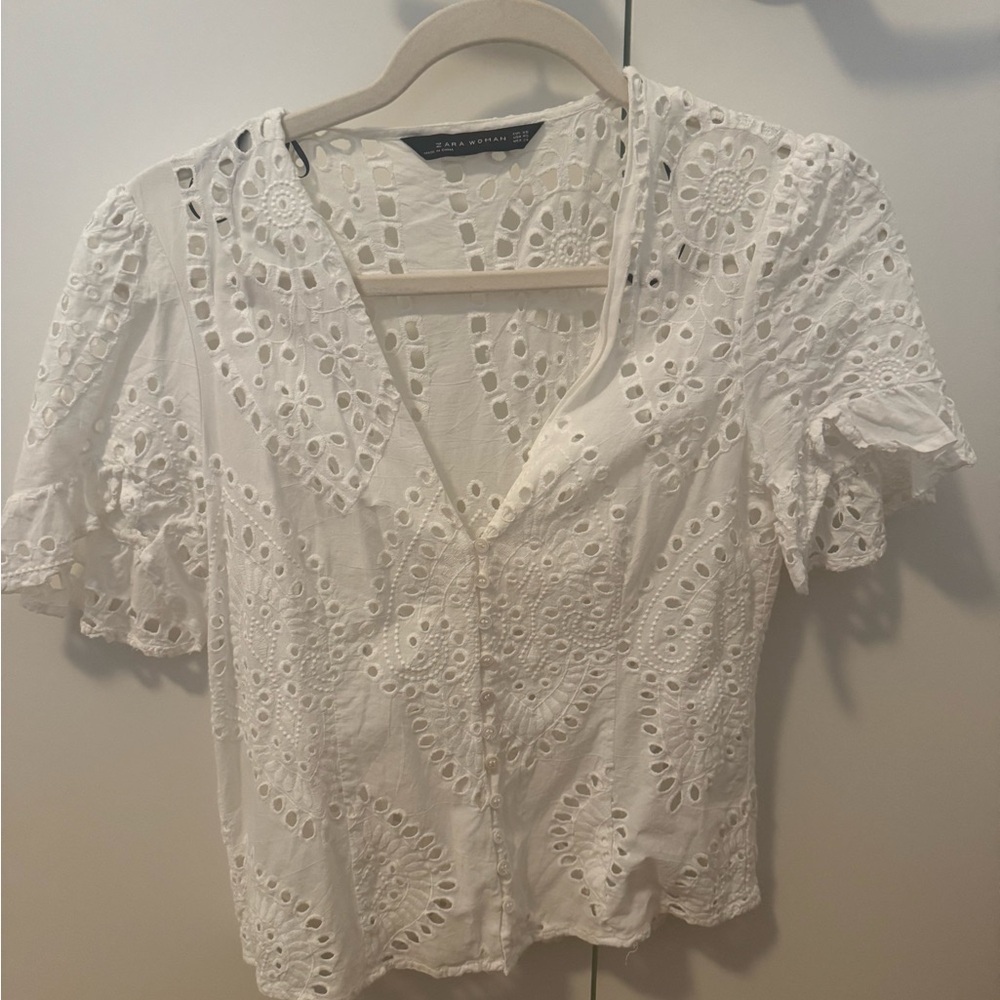 Zara | White Eyelet Blouse